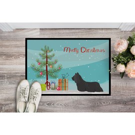 Caroline's Treasures CK3564JMAT Skye Terrier Christmas Tree Doormat 24x36 Front Door Mat Indoor Outdoor Rugs for Entryway, Non Slip Washable Low Pile, 24H X 36W