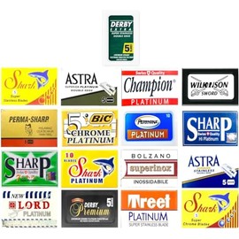 100 Quality Double Edge Razor Blades Sampler (17 Different Brands: Astra, WiIkinson, Derby, Personna, Sharp, Shark)