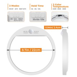 Slochi Motion Sensor Ceiling Light Wired, 3000K/4000K/6500K SelectableLED Flush Mount Ceiling Light Fixtures, Motion Activated Closet Light with Timer for Hallway Stair Walk-Thru Utility Room Pantry