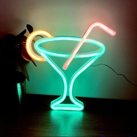 Led Cocktails Neon Sign,Wine Glass Neon Light Battery and USB Dual Powered Bar Neon Night Light Signs for Wall Decor,Cocktails Night Lamp for Bar, Club,Bar Cart Acessories Decor
