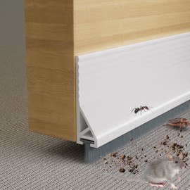 39”X2 Under Door Draft Stopper with Brush,Bottom of Door Sweeps for Exterior & Interior,Gap Filler Sound Blocker Seal Strip,Draft Guard Dust Stopper(White)