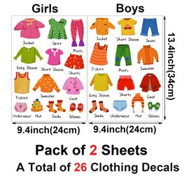 Maydahui 26Pcs Girl's Boy's Dresser Clothing Decals Clothes Sort Wall Sticker Removeable Clothes Classification Label for Wardrobe Closet Drawer Organizing Home Bedroom Decoration Nursery Decor