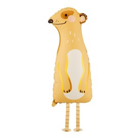 PartyDeco® Standing Foil Balloon Meerkat, 70 cm, Animal Balloon for Standing, Decoration for Children's Birthday Party and Party, Includes Straw