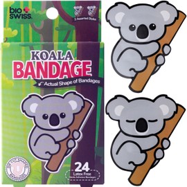 BioSwiss Bandages, Koala Shaped Self Adhesive Bandage, Latex Free Sterile Wound Care, Fun First Aid Kit Supplies for Kids and Adults, 24 Count