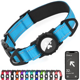 Joytale Airtag Dog Collar, Reflective Pet Collar with Waterproof AirTag Holder, Dual D-Rings, Soft Padded Adjustable for Extra Small and Puppy Dogs, SkyBlue, XS
