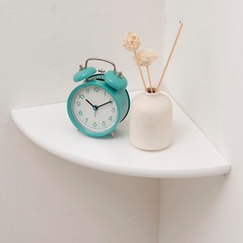 Corner Shelf, White Solid Oak Wood Floating Corner Shelf Wall Mount Round End Floating Speaker Shelf Display Shelf for Small Plant Photo Frame (White, 8.6in)