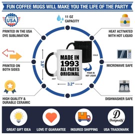 Designsify Gifts, 32nd Birthday Made in 1993 All Parts Original, 11oz Color Changing Mug Ceramic Heat Sensitive Magic Tea-Cup, for Anniversary Mom Dad Parents Fathers Mothers Day Party, to Men Women