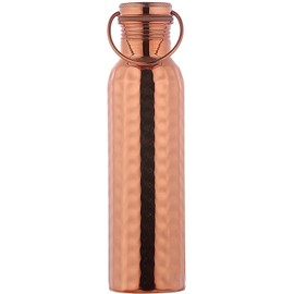HealthGoodsAU - Pure Copper (99.74%) Hammered Water Bottle with Carrying Handle | Leakproof Seamless Water Bottle for Ayurvedic Benefits 600 Ml (20.28 Fluid Ounce)