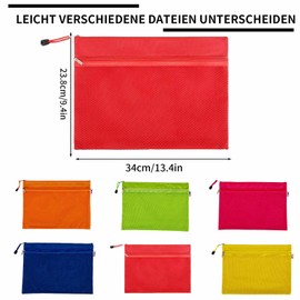 Zip Pockets A4, Oxford Fabric Mesh Pockets, Document Bag, Double-Layer Waterproof Zipper Bag for Storing Folders, Stationery, Cosmetics, School, Office, Travel (Rainbow1-6 Pieces)