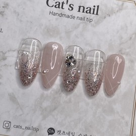 Pink syrup glitter nail handmade nail tip - mini short oval / 핑크시럽 글리터네일 수제네일팁 - 미니숏오벌
