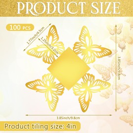 Yiyiring 100 Pcs Gold Butterfly Truffle Wrappers Paper Cupcake Dessert Liners Candy Cupcake Tray Wrappers Mini Square Baking Cups for Chocolate Baby Shower Birthday Wedding Party Favors