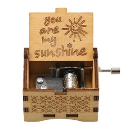 Vintage Wooden Hand Crank Music Box You Are My Sunshine Gift for Family Lovers Birthday/Christmas/Valentine's Day (Wood-You are my sunshine)