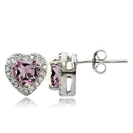 Jewelry Necklaces, Bracelets, Chains and more - Sterling Silver Purple Cubic Zirconia and White Topaz Heart Earrings - XFBX14857