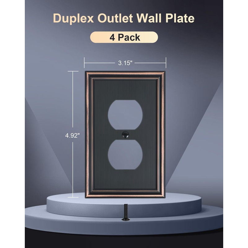 TREEWELL 4-Pack Duplex Outlet Cover, Durable Solid Zinc Alloy Decorative