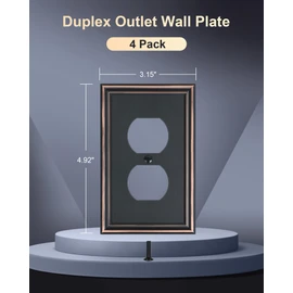 TREEWELL 4-Pack Duplex Outlet Cover, Durable Solid Zinc Alloy Decorative Switch Plates and Outlet Covers, Aged Bronze Wall Plates for Electrical Outlets, 1 Gang Receptacle Cover, Corrosion Resistant