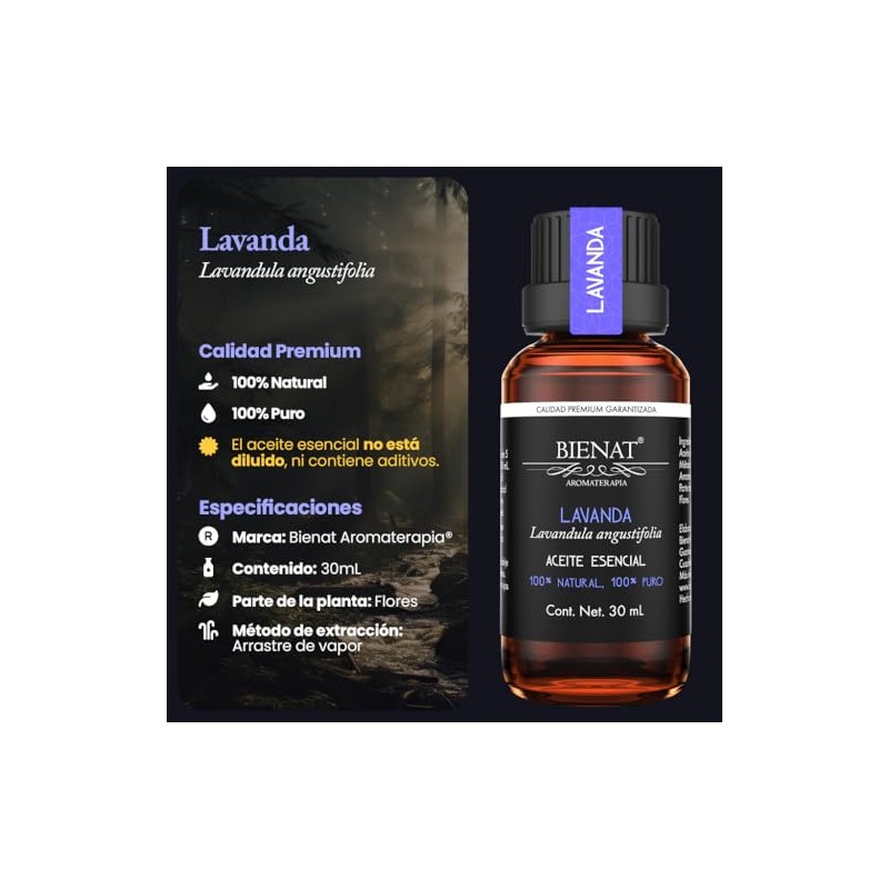 Bienat | Aceite Esencial de Lavanda 30mL Natural | Difusor