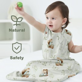 Mosebears 0.5 Tog Baby Sleeping Bag - Cotton Summer Sleep Sack for Newborns, Boys & Girls(Animal&Plant,L(12-18 Months))