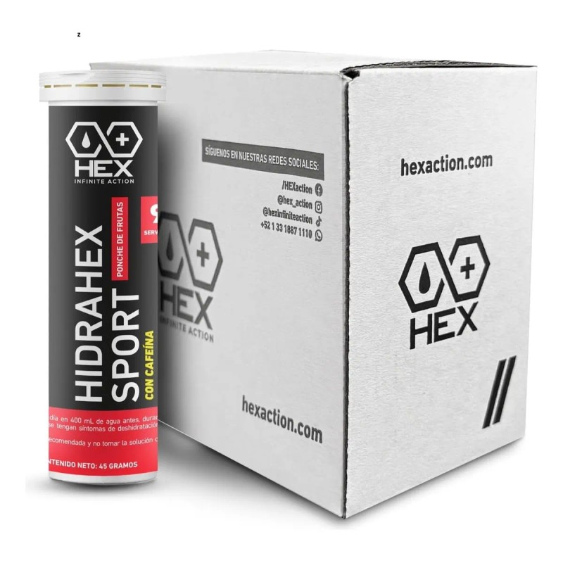 Tabletas Efervescentes Cafeína Hex, Ponche De Frutas 8 Tubos