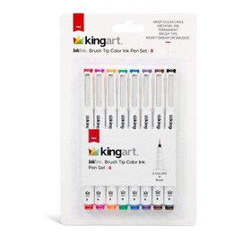 KINGART 440-8 PRO Inkline Color Micro Line & Precision Graphic Pens, 8 Colors, Brush Nibs, Archival Waterproof Japanese Ink for Art, Illustration, Lettering, Anime, Technical Drawing, Manga