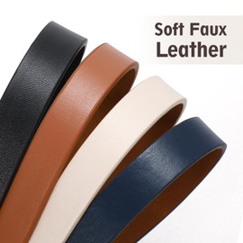 VONMELLI 4 Pack Skinny Leather Belt for Women Dresses Thin Waist Ladies Belt for Jeans with Gold Buckle, Black Brown Blue Beige L