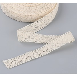 ABSOFINE 15 m Vintage Lace Ribbon Border Beige Cotton Decorative Ribbon Lace Fabric Lace Trim for Sewing Crafts Wedding Decoration Scrapbooking Gift Box