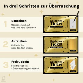 Falkenhorn Goldenes Ticket – Gutschein zum Selber Ausfüllen mit Rubbelsticker – Rubbelkarte mit Umschlag – Geschenkidee für Frauen, Männer, Freunde – Reisegutschein, Kinogutschein, Geburtstagskarte