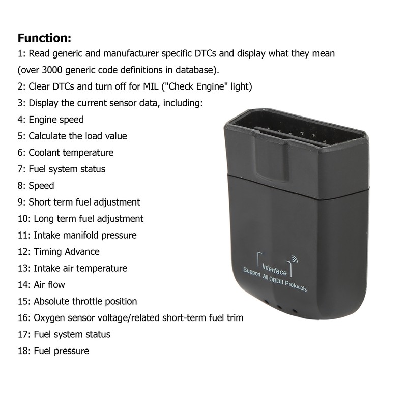 OBD2 Wifi Scanner Wireless Fault Code Reader 9V‑16V OBDII Diagnostic