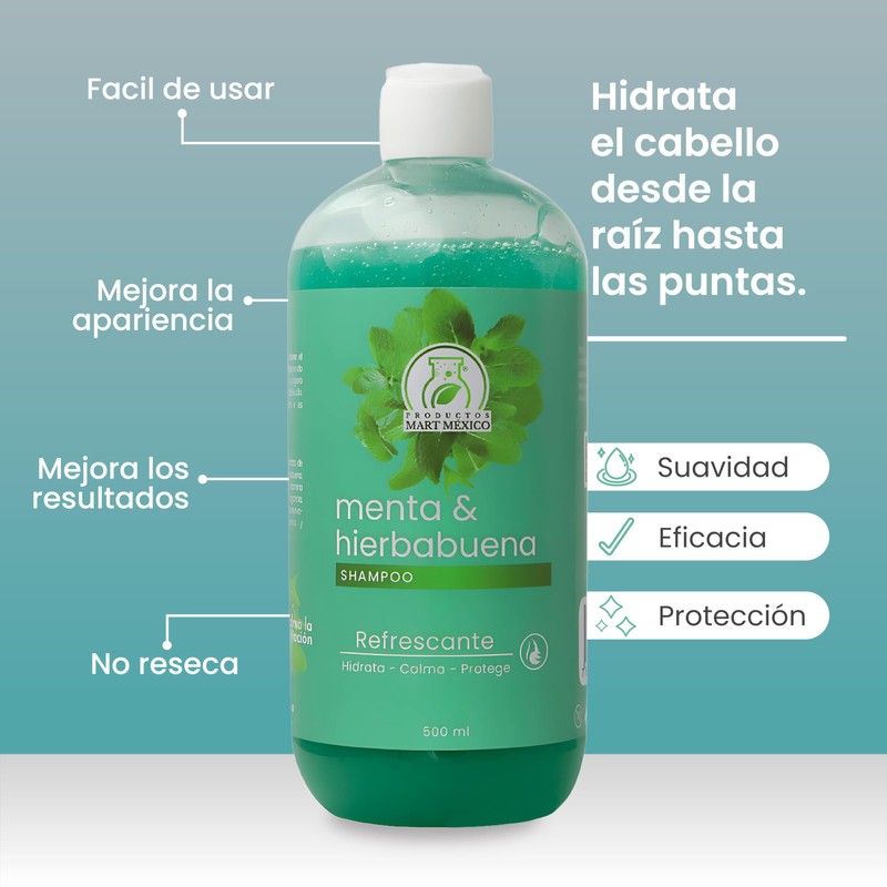 Shampoo Con Menta-Hierbabuena Efecto Refrescante Productos Mart Mexico 500 Ml