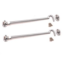 Pack of 2,10" (250mm) Heavy Duty Brass Cabin Hook & Eye Silent Catch/Latch/Holder/Back Gate/Shed/Patio Door in Various Finishes (Satin Chrome)