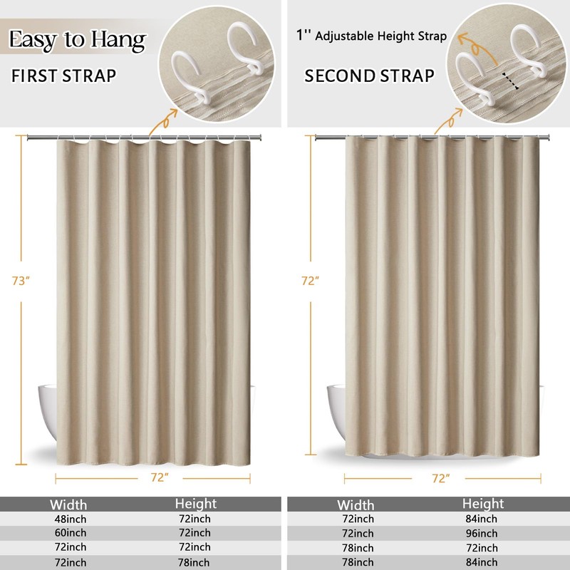 Yuanice Boho Beige Shower Curtain 72 in Waterproof Linen Polyester
