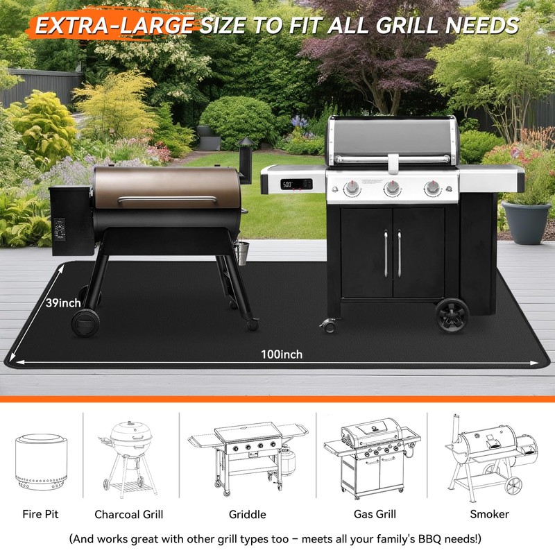 rumlick 100x39 inches Extra-Large Under Grill Mats for Outdoor Grill,