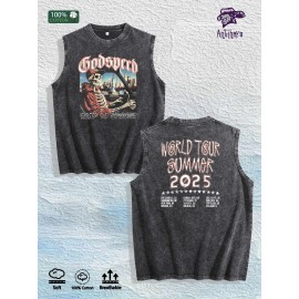 GODSPEED 2025 Tour Printed Washed Vest US Local Warehouse 3 Colors Cotton Breathable Trendy TopSize: XL, Color: Black