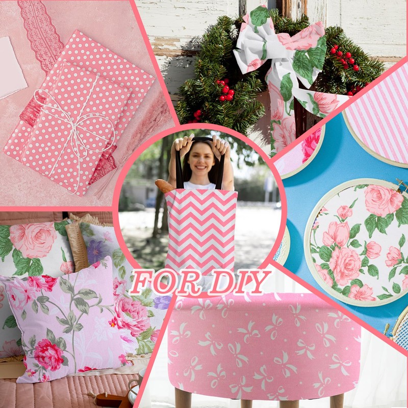 42Pcs Pink Charm Packs for Quilting, 100% Cotton Fabric Squares