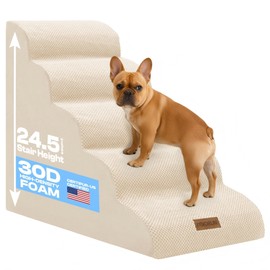 Miorun Dog Stairs for High Beds, Extra Tall 24.5" 5-Step Pet Steps for Medium & Small Dogs, Foam Ramp for Tall Couch & Bed, Washable Cover - Dog Steps for Bed