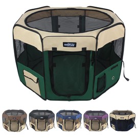 EliteField 2-Door Soft Pet Playpen (2 Year Warranty), Exercise Pen, Multiple Sizes and Colors Available for Dogs, Cats and Other Pets (48" x 48" x 32"H, Beige+Green)