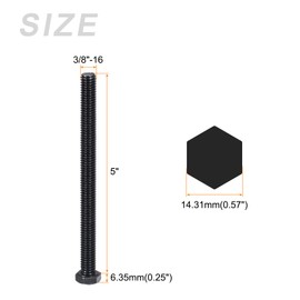 METALLIXITY Hex Head Bolts (3/8-16 x 5) 10Pcs, 304 Stainless Steel 18-8, Fully Threaded, External Hex Drive, Hex Head Screw Bolt, Black Oxide