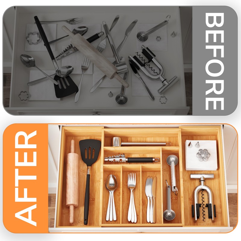 BAMEOS 3" Deepth Expandable Drawer Organizer, Deep Flatware Organizer, Adjustable