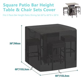 Kovshuiwe 5 Piece Bar Height Patio Dining Set Covers 600D Oxford Fabric Waterproof 60 Inch Square Patio Bar Height Table & Chair Sets Cover, Black