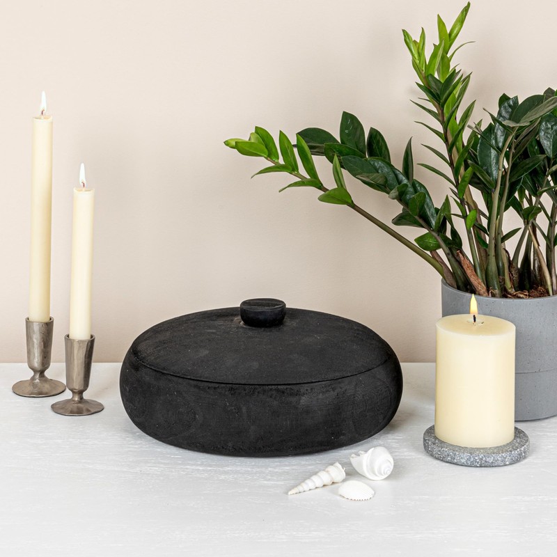 Creative Co-Op Decorative Paulownia Wood Container with Lid, Black