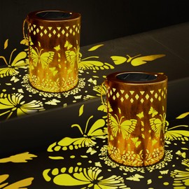 Solar Lanterns Outdoor Waterproof Butterfly Garden Decor Lantern Birthday Gifts for Women Mom Grandma, Hanging Solar Lights Metal Solar Decoration Outside for Yard, Patio, Backyard, Porch, 2 Pack