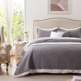 LEAONME Quilt Set King Size 3 Pieces, Lightweight Grey Bedspread-98''x106'', Soft Microfiber Summer Quilt/Coverlet,Luxurious Warm Bedding Sets for All Seasons (Includes 1 Quilt, 2 Shams)