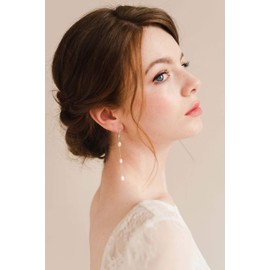 Baroque Pearl 18K Gold Hoop Drop Dangle Earrings for Women Long Snake Chain Dainty Bridal Earrings for Wedding