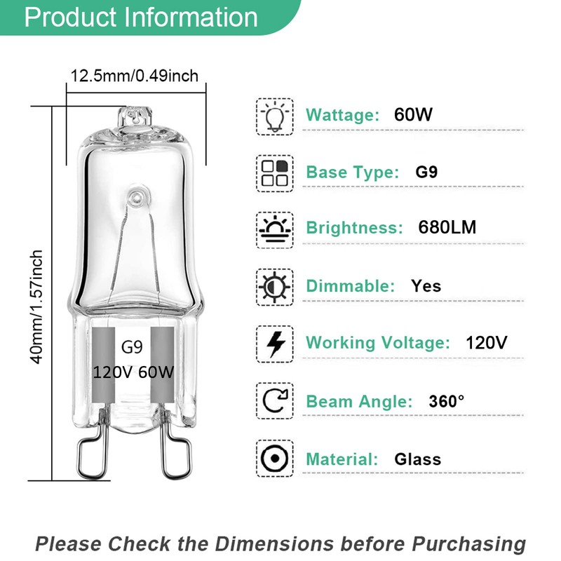 G9 Bulb, 12 Pack G9 Halogen Light Bulbs 2 Pin