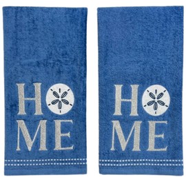 Serafina Home Coastal Nautical Ocean Embroidered Blue White Bath Hand Towels, Home Sand Dollar Design, with Stitched Hem, Set of 2, 16 x 25 inches, 100% Cotton