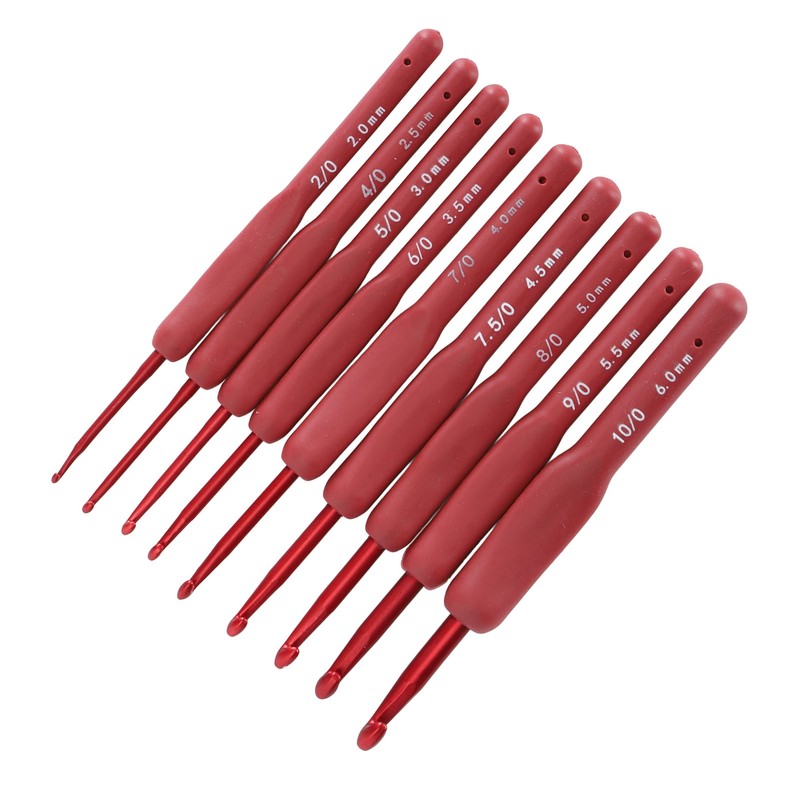 9Pcs Crochet Hook Set Aluminum Body Silicone Wrapped Handle 2