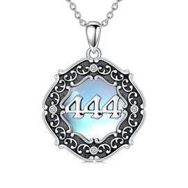 PROESS Angel Number Necklace Sterling Silver 444 Necklace Angel Number Pendant Filigree Moonstone Jewelry for Women Mom Mother Day’s Gift