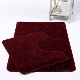 GA COMMUNICATIONS Bathroom Mat Sets 2 Piece Non Slip Washable Microfiber Bath Mat Pedestal Set, Super Soft Toilet Rugs Extra Absorbent Bath Mat 50 x 80cm (Burgundy)