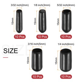 sourcing map 50pcs Round Rubber End Caps Protective Caps 2mm 3mm 4mm 5mm 6mm Black Screw Thread Protectors