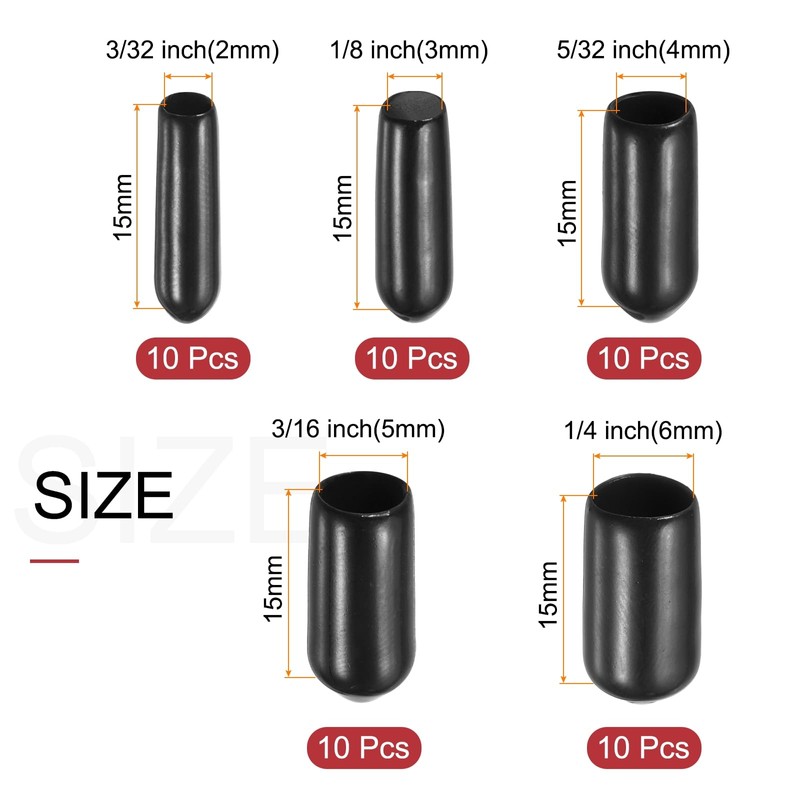 sourcing map 50pcs Round Rubber End Caps Protective Caps 2mm