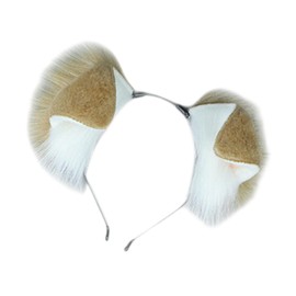 SM SunniMix Dog Ears Hair Hoop Prop Cartoon Headpiece for Night Club Stage Performance Prom, Light Camel White